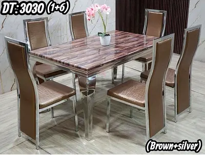 Brand New High Quality Top marble dinning Table with 6 Chairs Available