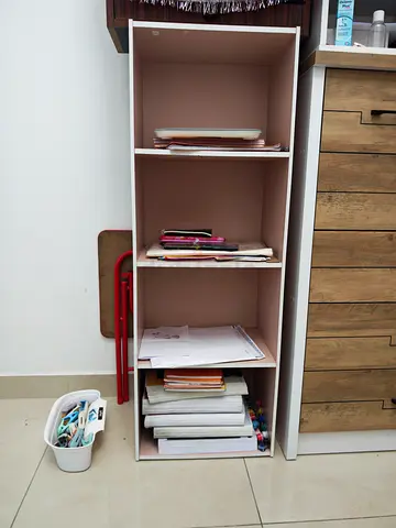 Slim 4-Shelf Book or Storage Unit / Open Cabinet - White/Pink