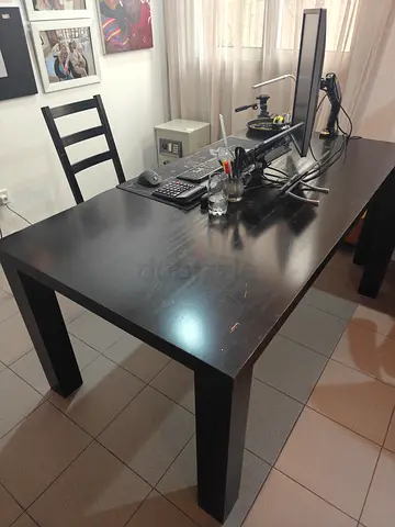 Solid dark wood rectangular dining table / large study desk - fair condition
