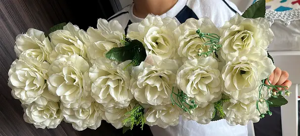Set of Artificial White Rose Panels - Decorative Floral Arrangement indoor outdoor both
