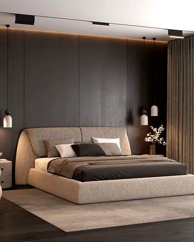 Modern Upholstered Bed Frame with Curved Headboard