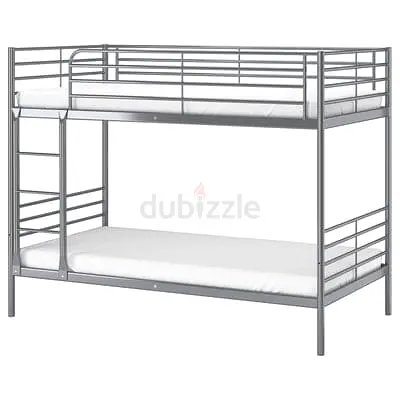 Metal Bunk Bed Frame - Silver, Twin over Twin, Ladder Included