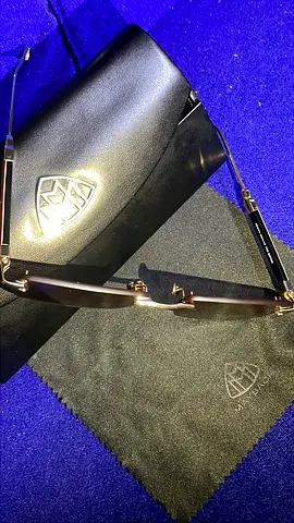 Maybach style metal-frame sunglasses with leather case