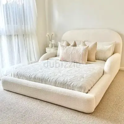 Modern Boucle Fabric Platform Bed Frame