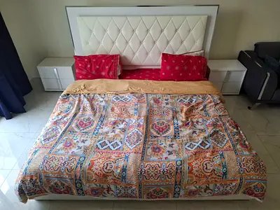 King size bed frame with two night stands, dressing