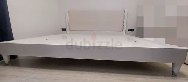Super King Bed Frame - White Wooden - Like New - AED 420