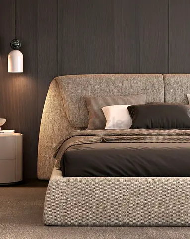 Modern Upholstered Bed Frame with Curved Headboard
