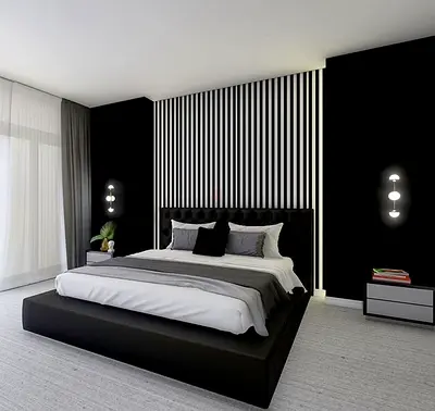Modern Black King Size Bed with Tufted Headboard