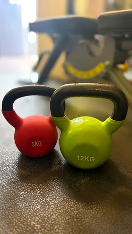 Set of Kettlebells - 8kg and 12kg, Set of medicine balls - 2kg 7kg 10kg, Pair of 12.5kg Hex Dumbbell
