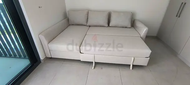 Light grey fabric 3-seater sofa bed with storage - good condition