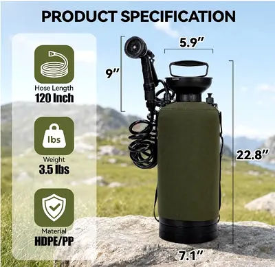 Portable Shower 2.1 Gallon (8L), Camping Shower with 10 Mode Shower Head