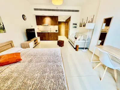 Full furnished studio pool view in uptown Al Zahia price 40k