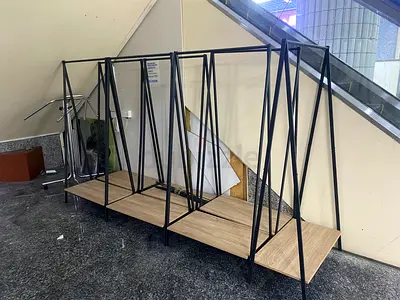 Industrial-style Multi-tier Metal & Wood Display Shelves (4 sections)