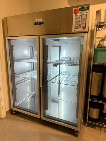 Double Glass Door Commercial Refrigerator - Stainless Steel, Good Condition