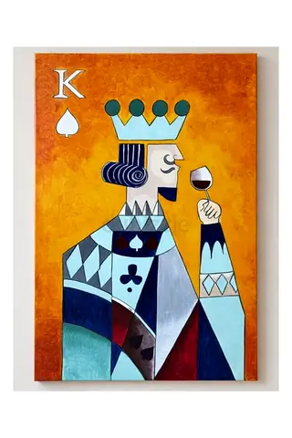 Hand-painted King of Spades Playing Card Artwork on Canvas