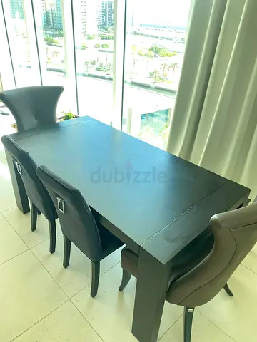 Dark Wood Dining Table with 4 Upholstered Chairs