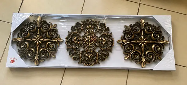 Set of 3 Decorative Wall Medallions - Gold Ornate Metal Finish