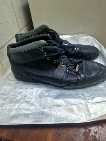 Men's Black Leather High-Top Sneakers