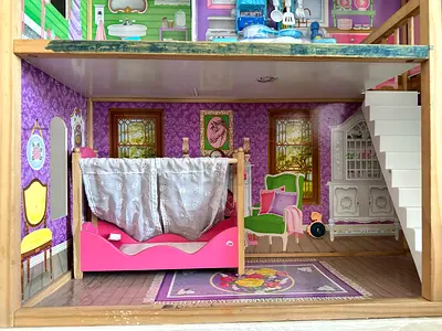 Wooden Dollhouse with Furniture - 2-Storey Pink Interior with and without FURNITURE
