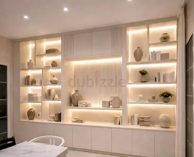 Custom built-in illuminated display shelving unit