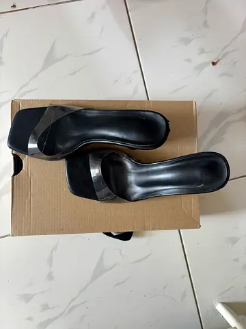 Black Heeled Sandals with Transparent Straps