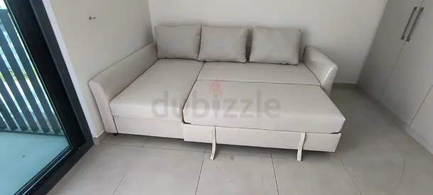 Light beige 3-seater sofa bed with storage - good condition