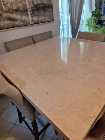 Marble Top Dining Table with 4 Upholstered Chairs - Excellent Condition