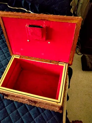 Vintage wooden lockbox with brass fittings — good for storage or display