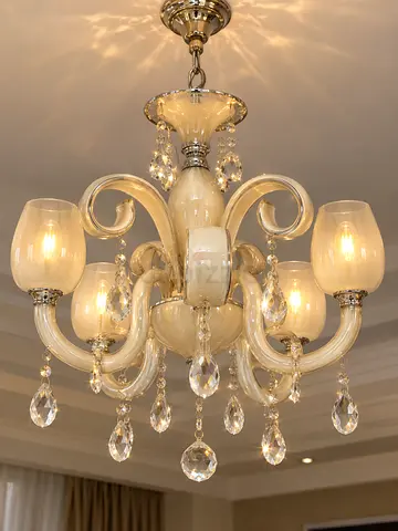 Glass and metal chandelier - 6-arm ceiling light