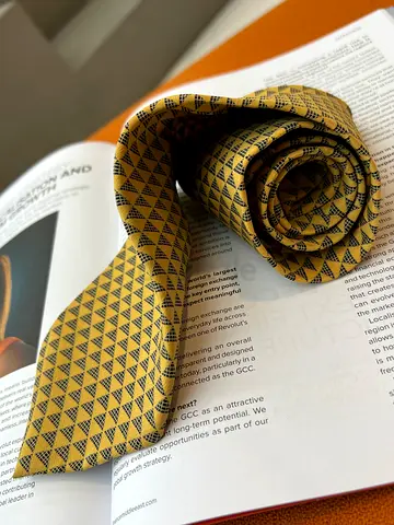 Yellow patterned men's silk tie - classic geometric design