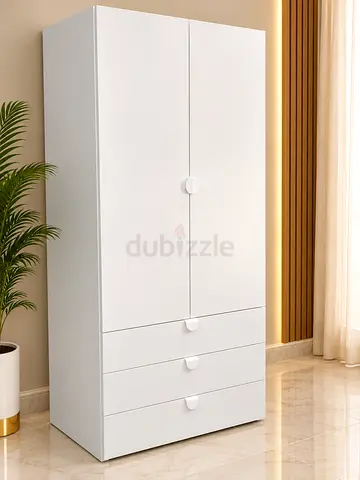 Modern White 2-Door Wardrobe with 3 Drawers