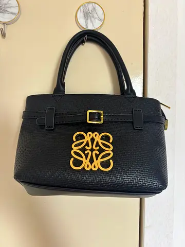 Black Loewe Handbag with Gold Anagram Logo