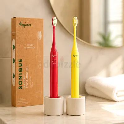 Pair of Hygienee Sonique Electric Toothbrushes — Red & Yellow, New