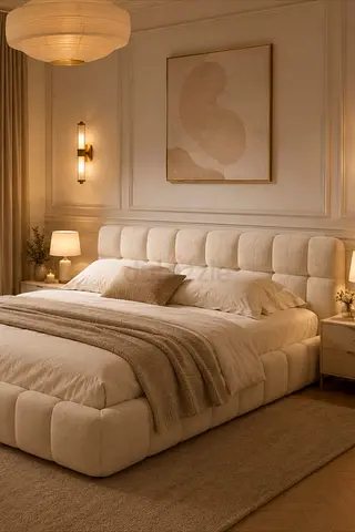 Modern Upholstered Platform Bed with Tufted Headboard
