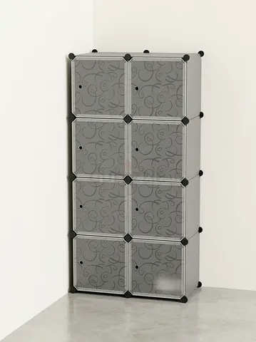 Flexible & Modular 12-Cube Plastic Storage Cabinet with Doors - Black X Grey