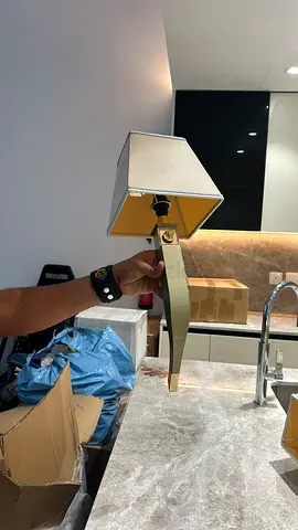 Versace brand Pair of modern gold wall lamps with fabric shades (used, 4 pcs each 450 aed