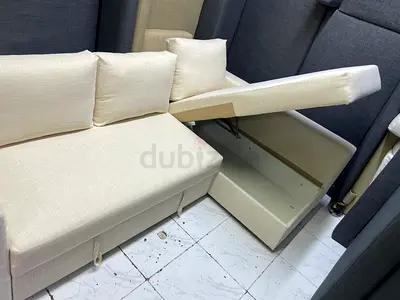 Cream L-shaped Storage Sofa with Removable Cushions