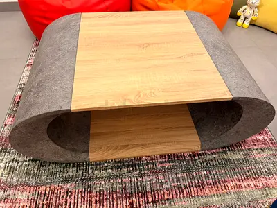 Pair of Round Vinyl Bean Bag Chairs - Red and Orange - Coffee Table