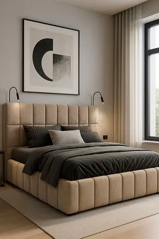 Modern Upholstered Bed with Fluted Panel Headboard
