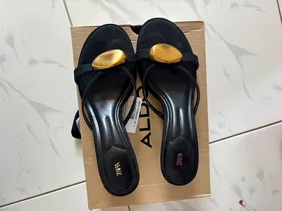Zara Black Strappy Sandals with Gold Hardware