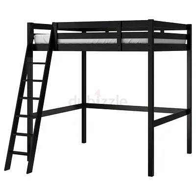 Black Wooden Loft Bed with Ladder - Single/Small Double Frame