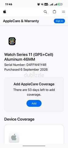 Apple Watch Series 11 (GPS + Cellular) Aluminum 46mm - Warranty Remaining