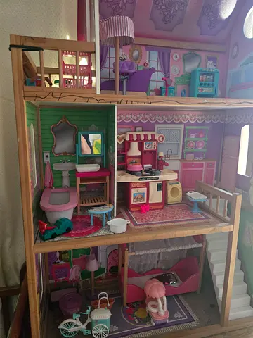 Large Wooden Dollhouse with Furniture and Accessories