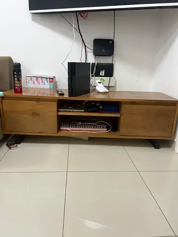Solid wood TV cabinet / media console with open shelves