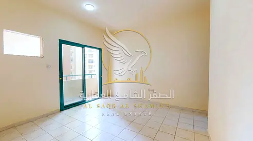 غرفة وصالة للإيجار في البوطينة الشارقة مساحة واسعة وبلكونة وتكييف سبليت