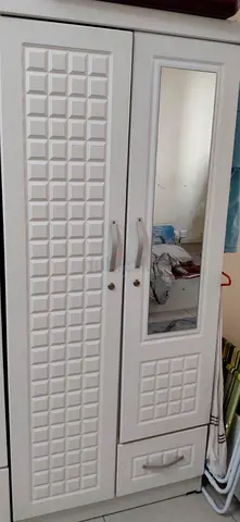 White 2-Door Wardrobe with Mirror and Drawer -