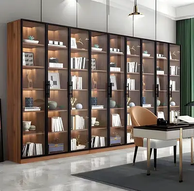 Large Wooden Glass-Door Bookcase / Display Cabinet with Lighting