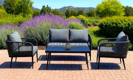 4-piece Outdoor Patio Lounge Set - Sofa, 2 Armchairs & Coffee Table (Grey)