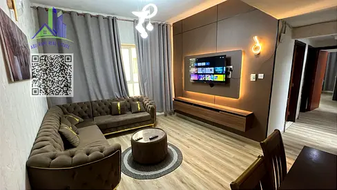 Furnished 2-bedroom apartment in Garden City, Al Hamidiyah, 1,010 sq. ft., master bedroom, central AC, opposite the court and near Ajman University, i