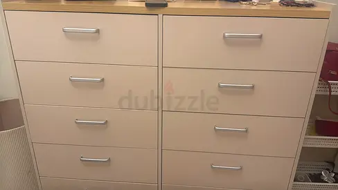 Ikea-style 8-drawer Chest of Drawers, Light Beige/Wood Top